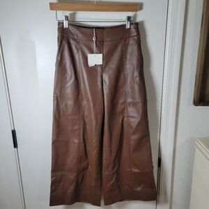Böhme Wide Leg Faux Leather Pants | Brown Faux Leather Pants | Size Small
